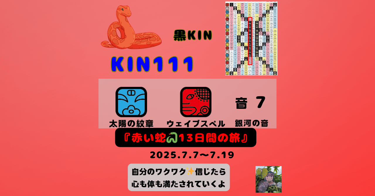 🌈マヤ暦 KIN111 青い猿/赤い蛇 音7 黒KIN10日間の6日目になり