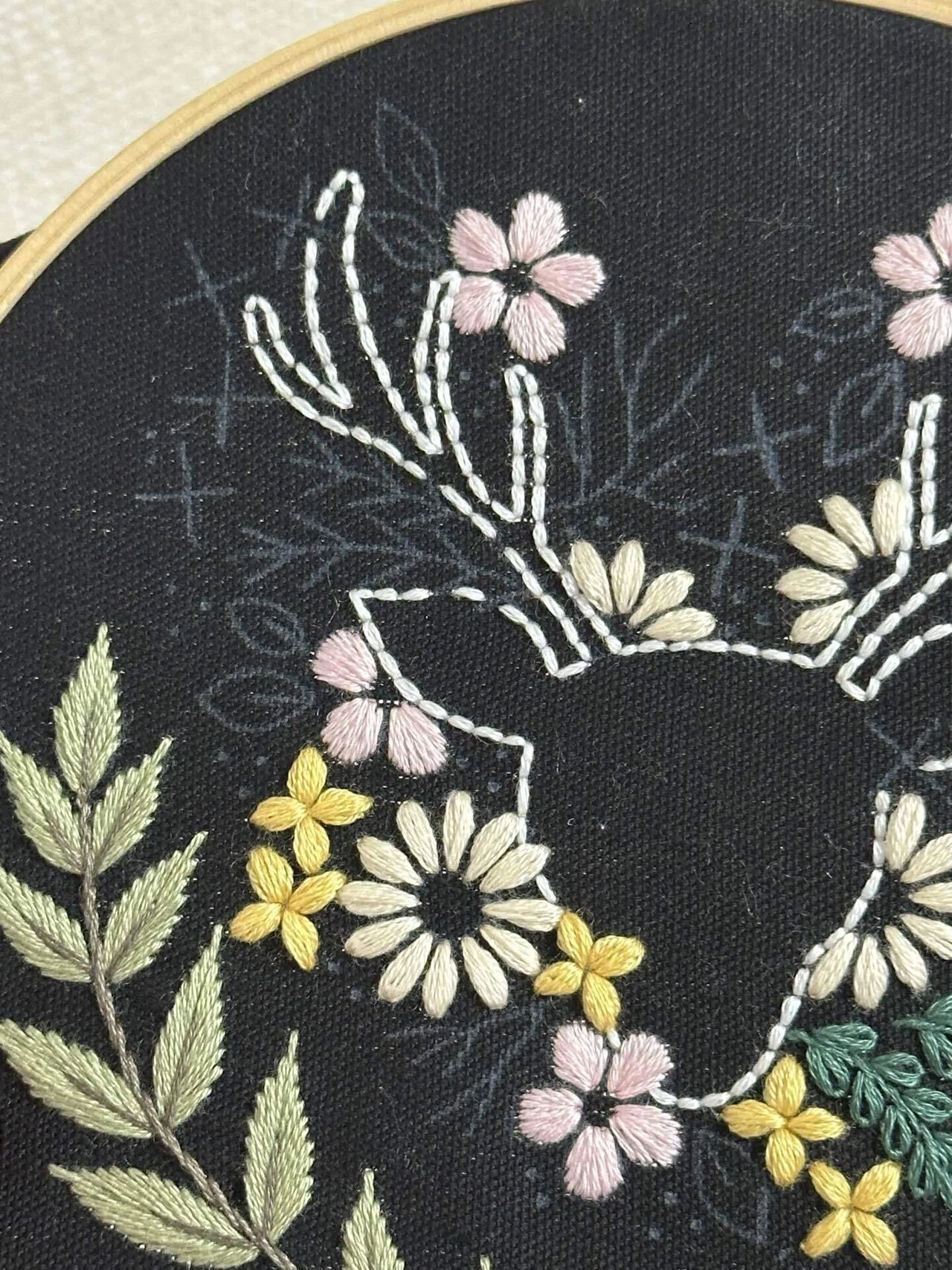 PDF図案【花溢れる鹿】｜はなこまち/刺繍作家