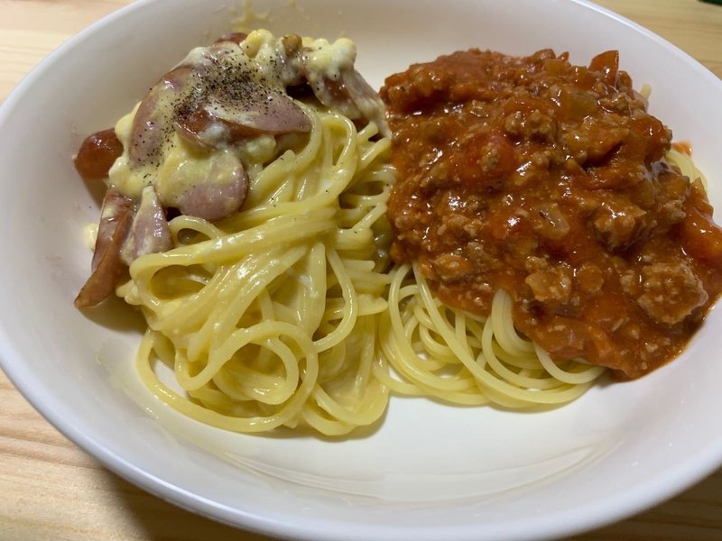 料理練習 15 カルボナーラ ミートソーススパ Hiroya Note