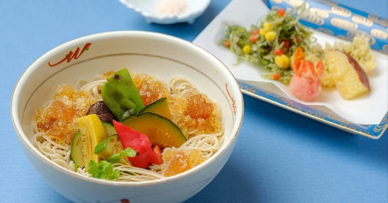 7月のおそば「夏野菜そばと季節の天ぷら」｜大清水・美藏・且座・千惠