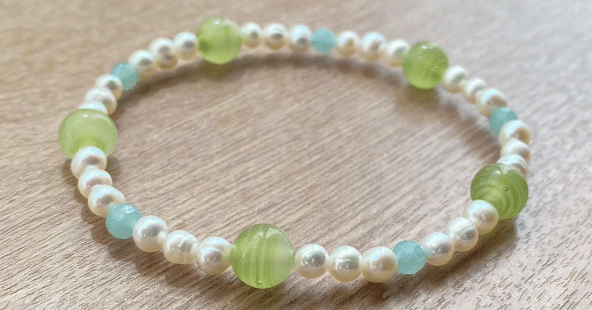 Beaded bracelet-89 ヴィンテージ アマゾナイト オリーブ
