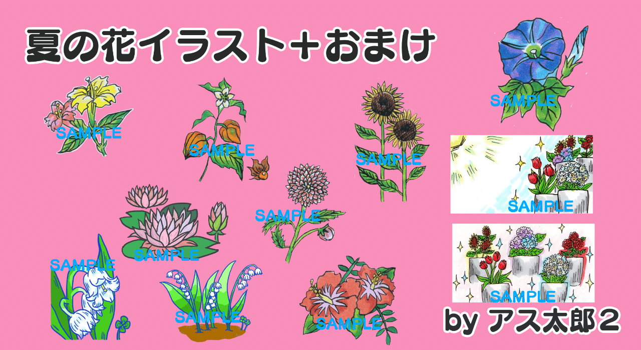 イラストデータ販売 透過png 夏の花イラストとおまけ アス太郎2 Note