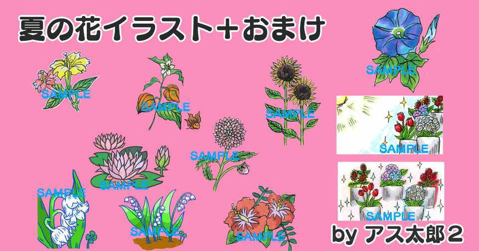 イラストデータ販売 透過png 夏の花イラストとおまけ アス太郎2 Note