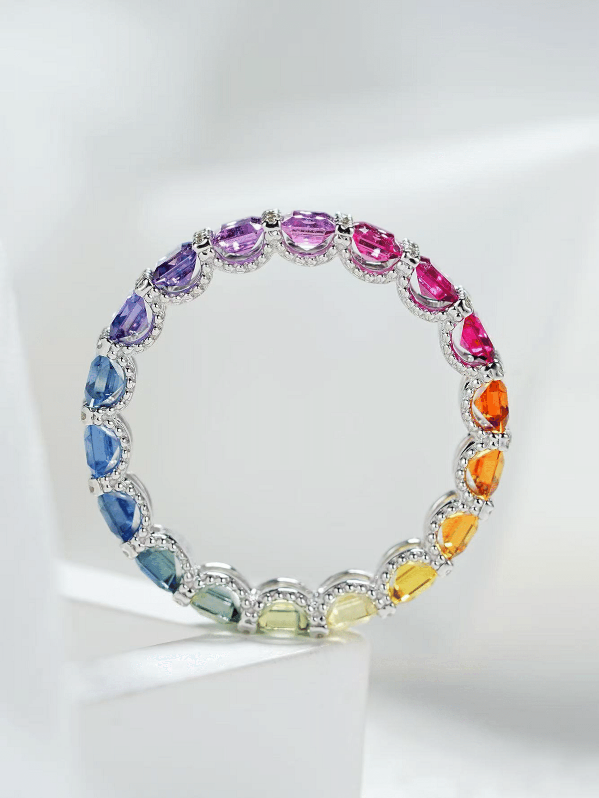 れぃ　K18WG　マルチカラーサファイア　ブレスレット　　ソーティング付き れぃ K18WG マルチカラーサファイア ブレスレット ソーティング