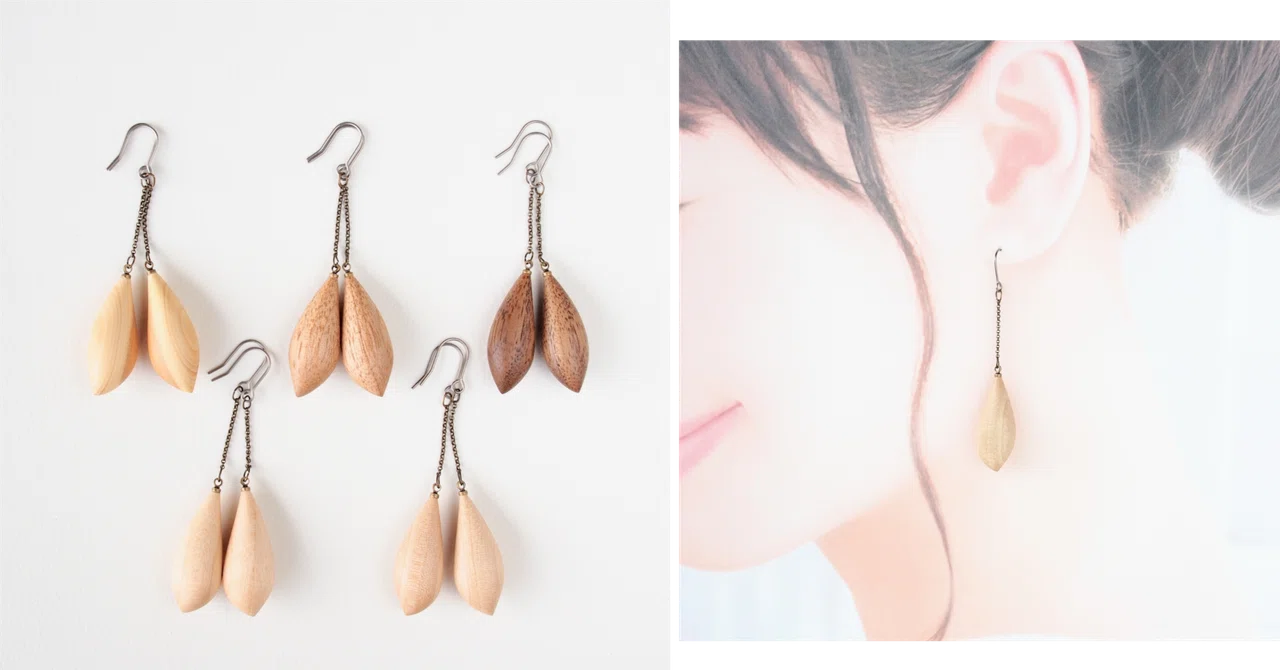木製ピアス『時のかけら』｜MOE｜クラフト工房『森のこのは』