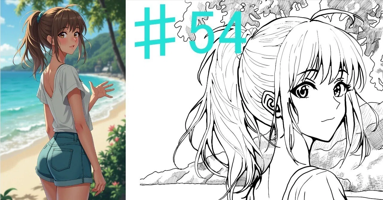 ♯54 振り返る女性の絵｜にゃおりん｜線画イラスト練習中