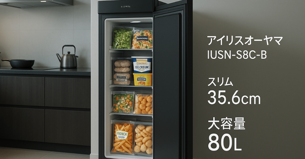 【ジャングル和泉大型良品館】冷凍庫 アイリスオーヤマ IUSN-S8C-B 2024【R1228】 2025年版】幅35.6cmに80L入る魔法！アイリスオーヤマ IUSN-S8C-B