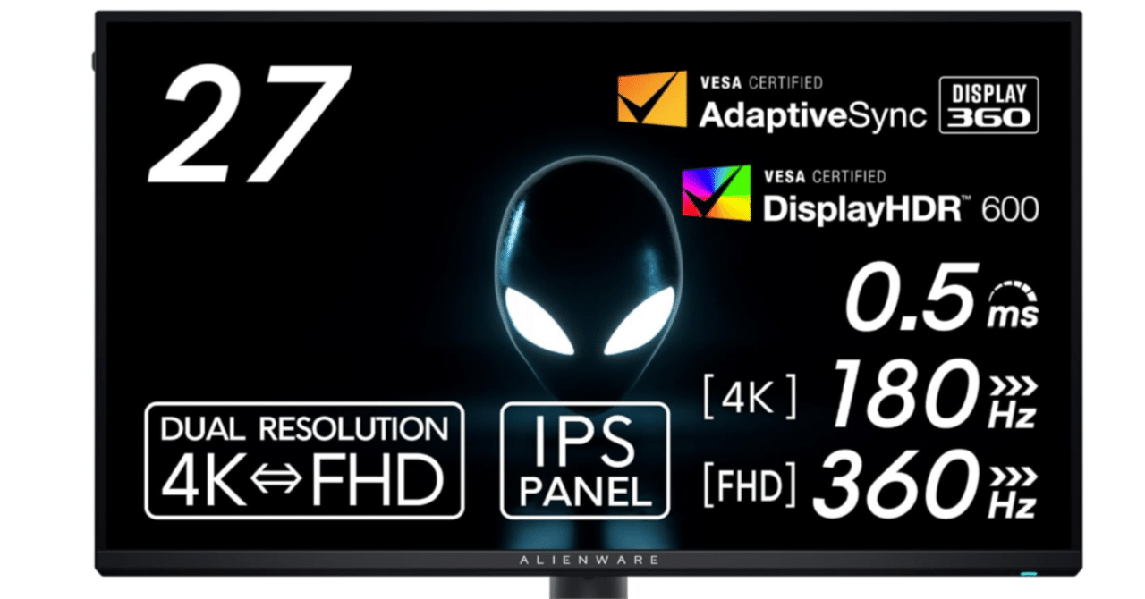 Dell AW2725QF-A Alienware 27インチ デュアル解像度ゲーミング