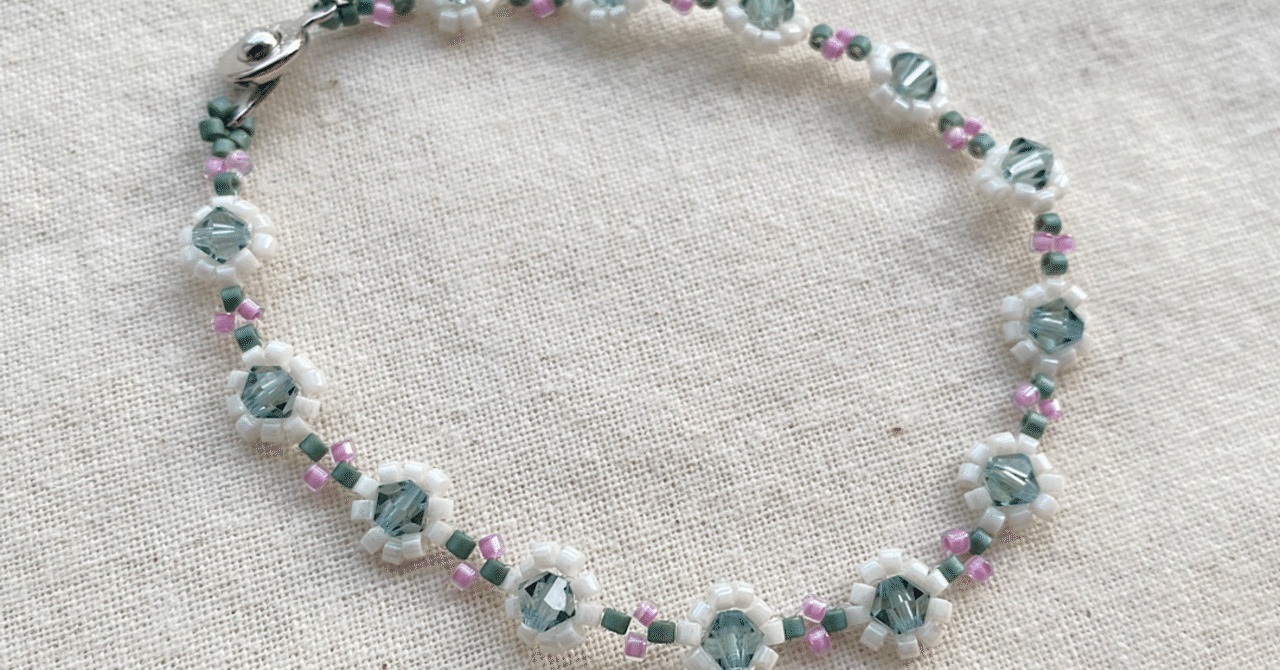 Beaded bracelet-42 クリスタル スレートブルー ホワイト