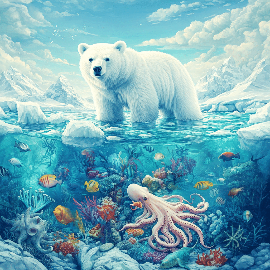 🎨🐻‍❄️しろくまと海の生物🐻‍❄️🎨｜🐻‍❄️白くまAI