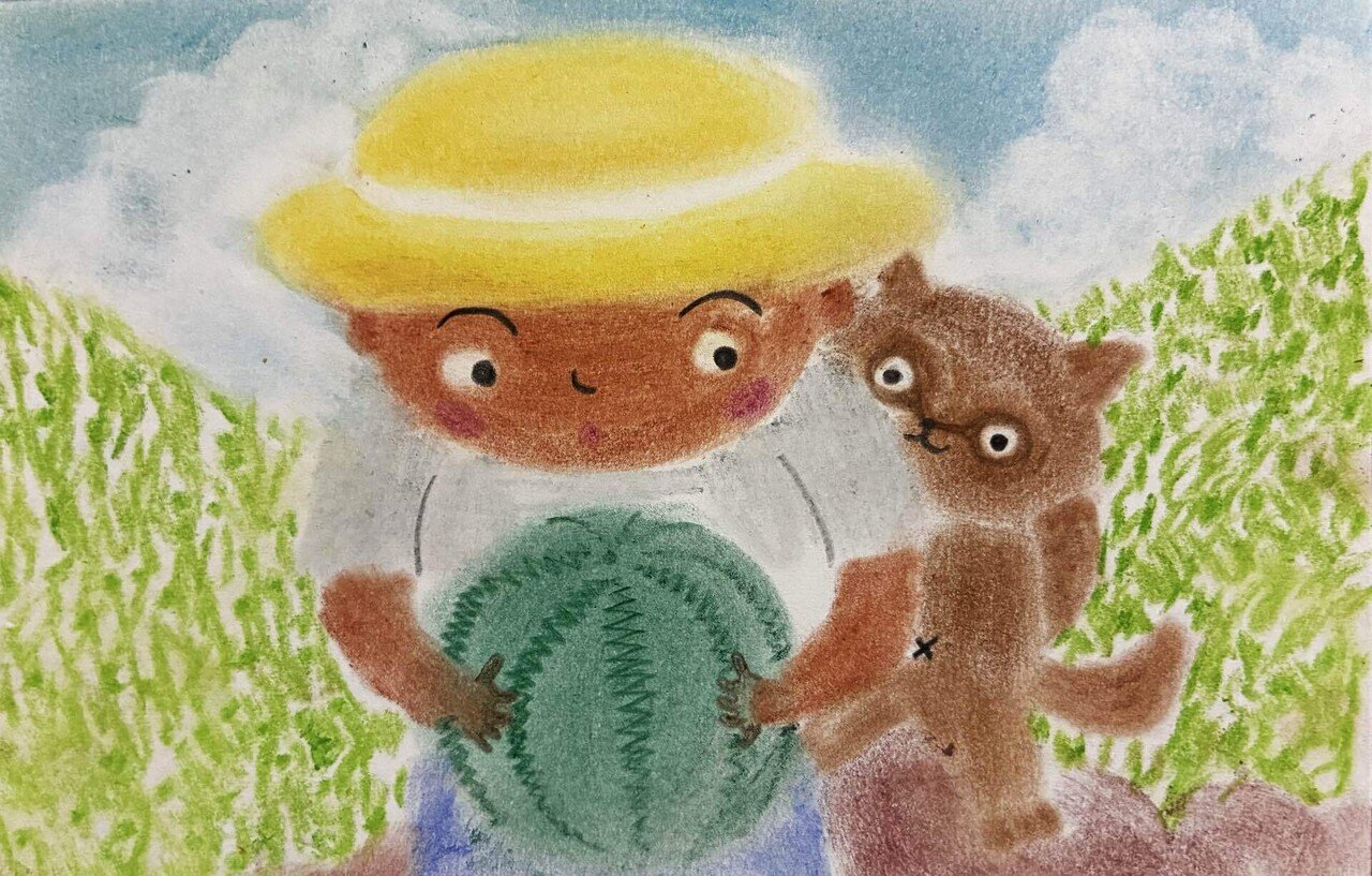 絵本だめだめすいかのパステル画です。｜まる