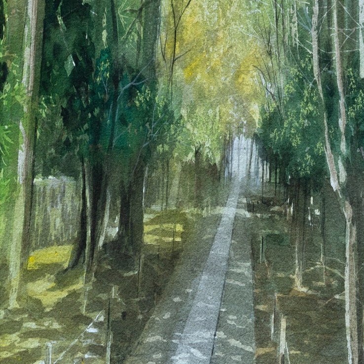 勢いのあるストロークと独特のタッチで描くスケッチ感覚の水彩画