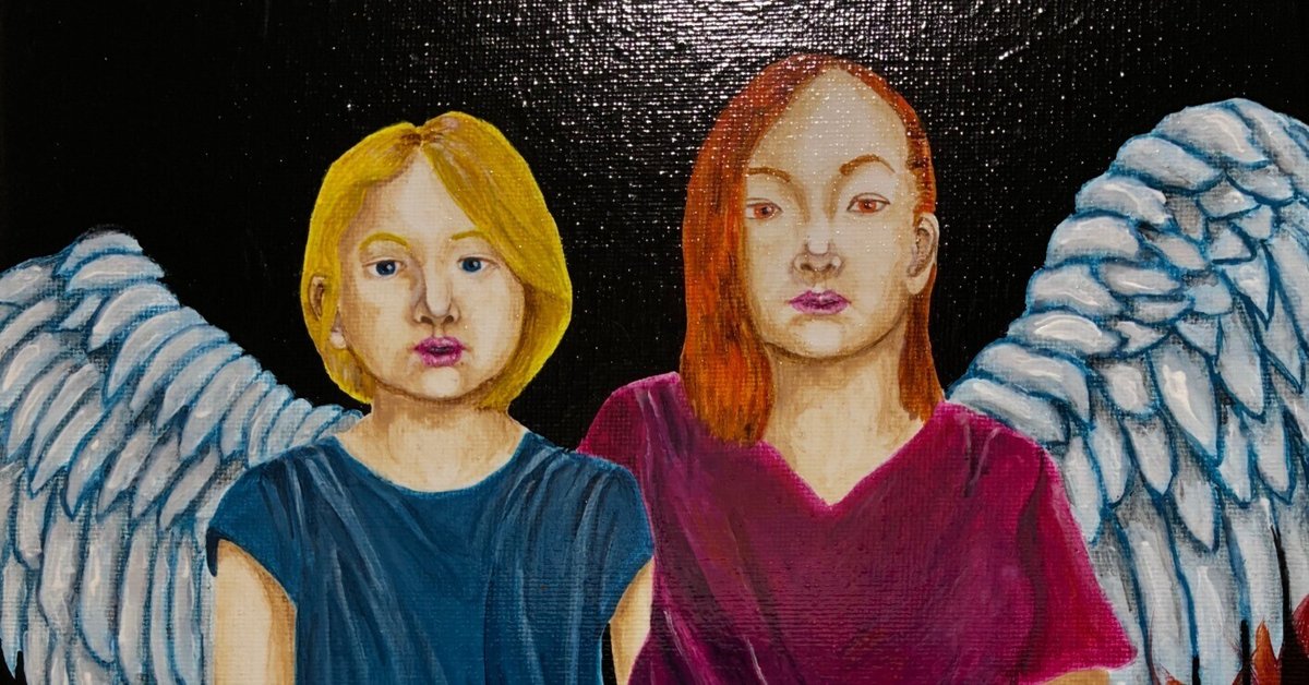 双子天使の逸話　　絵画原画 双子天使の逸話 絵画原画 100号.双子絵画作品 - 福井田鶴子