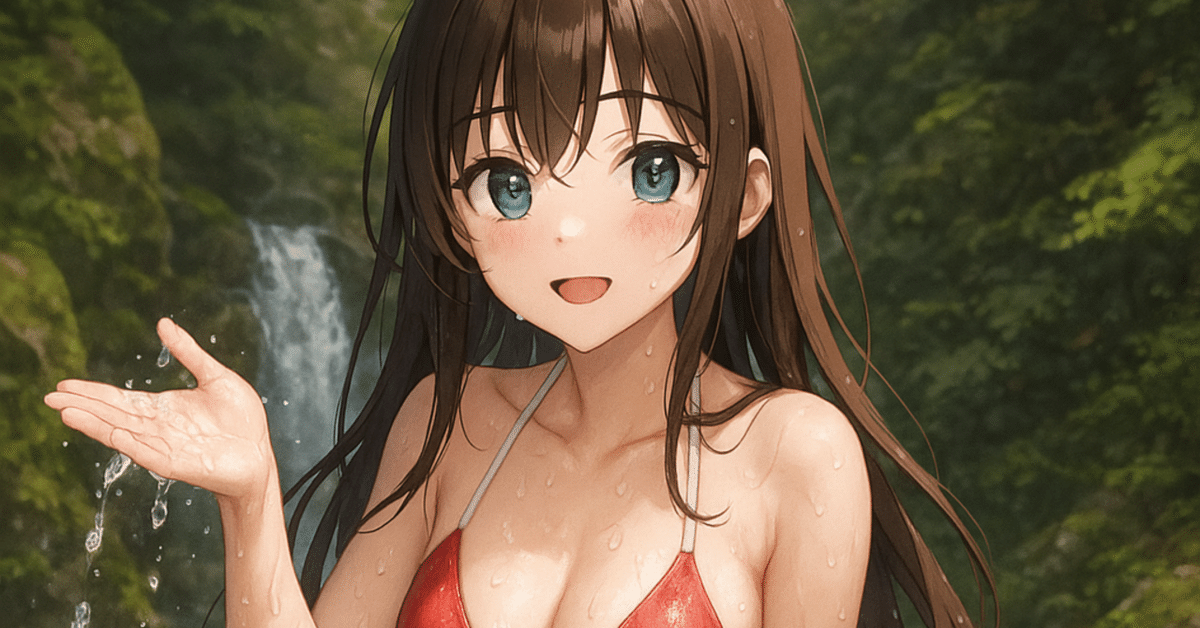 ChatGPT Plusだけで描く、ビキニの美少女イラスト（川遊び、日本