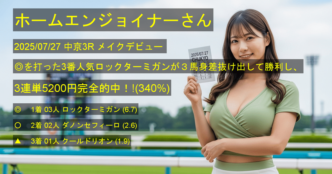 🎯ホームエンジョイナーさん🎯 、中京3R メイクデビュー 、3連単