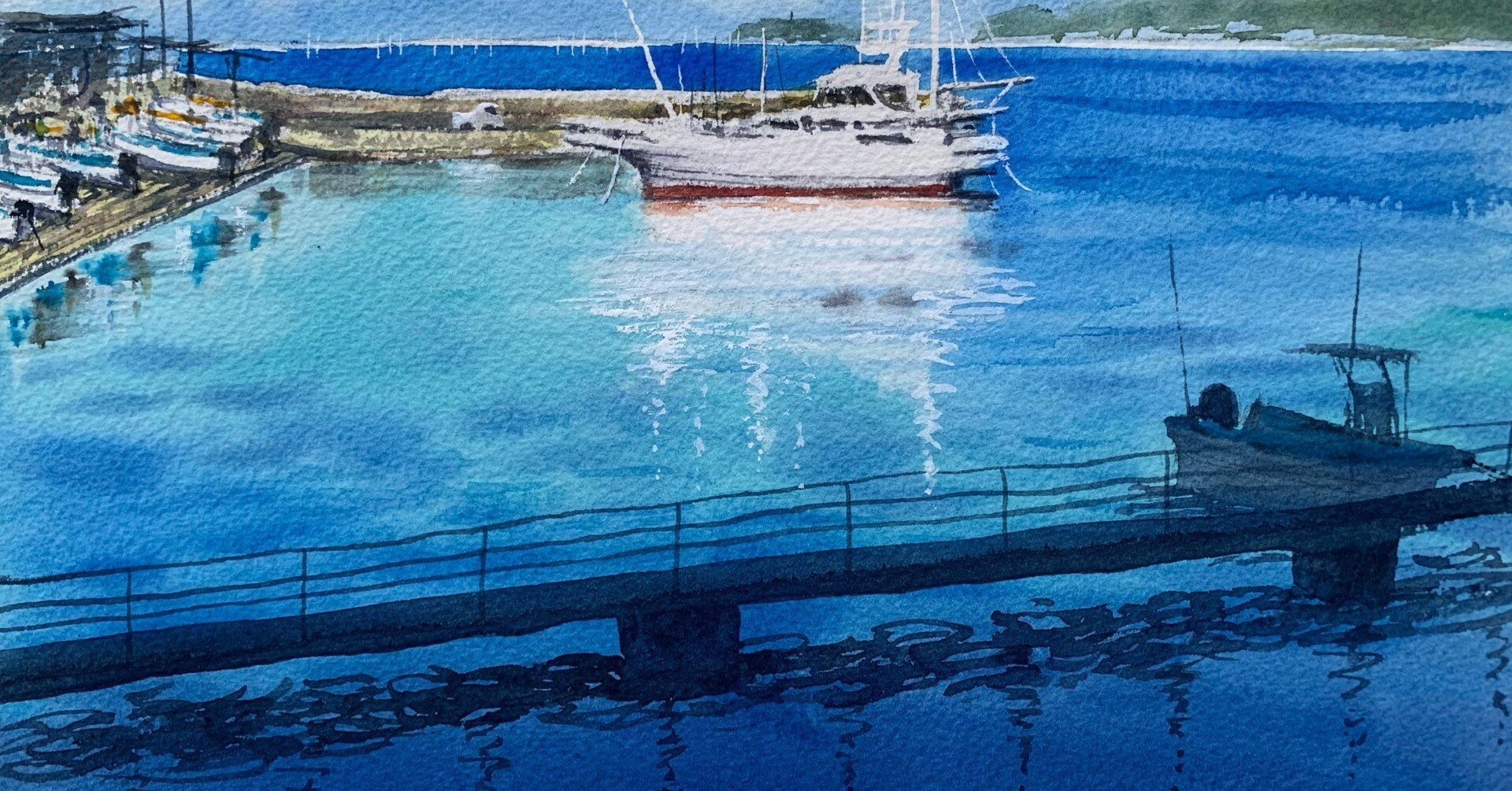 葉山ー真名瀬漁港を描く｜透明水彩アーティストKiwako