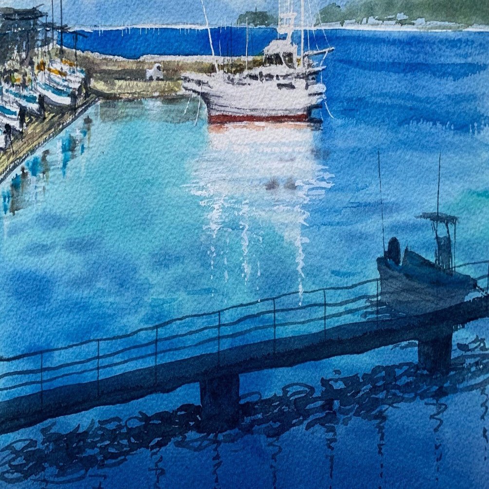 葉山ー真名瀬漁港を描く｜透明水彩アーティストKiwako