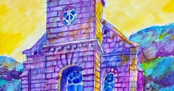 油絵　長崎　大浦天主堂 古い油絵 長崎 大浦天主堂 美術品・アンティーク・コレクション