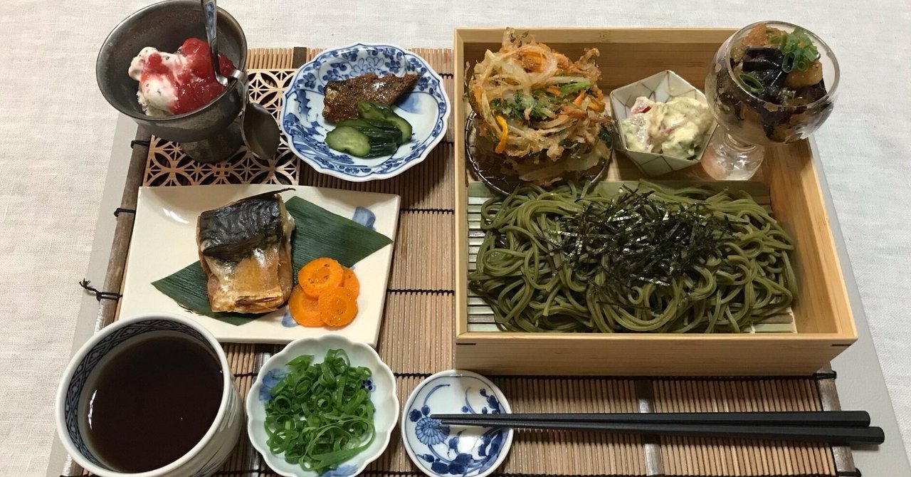 純和風🪭】かき揚げと常備菜の「置き弁」風茶そば御膳｜あおねこ