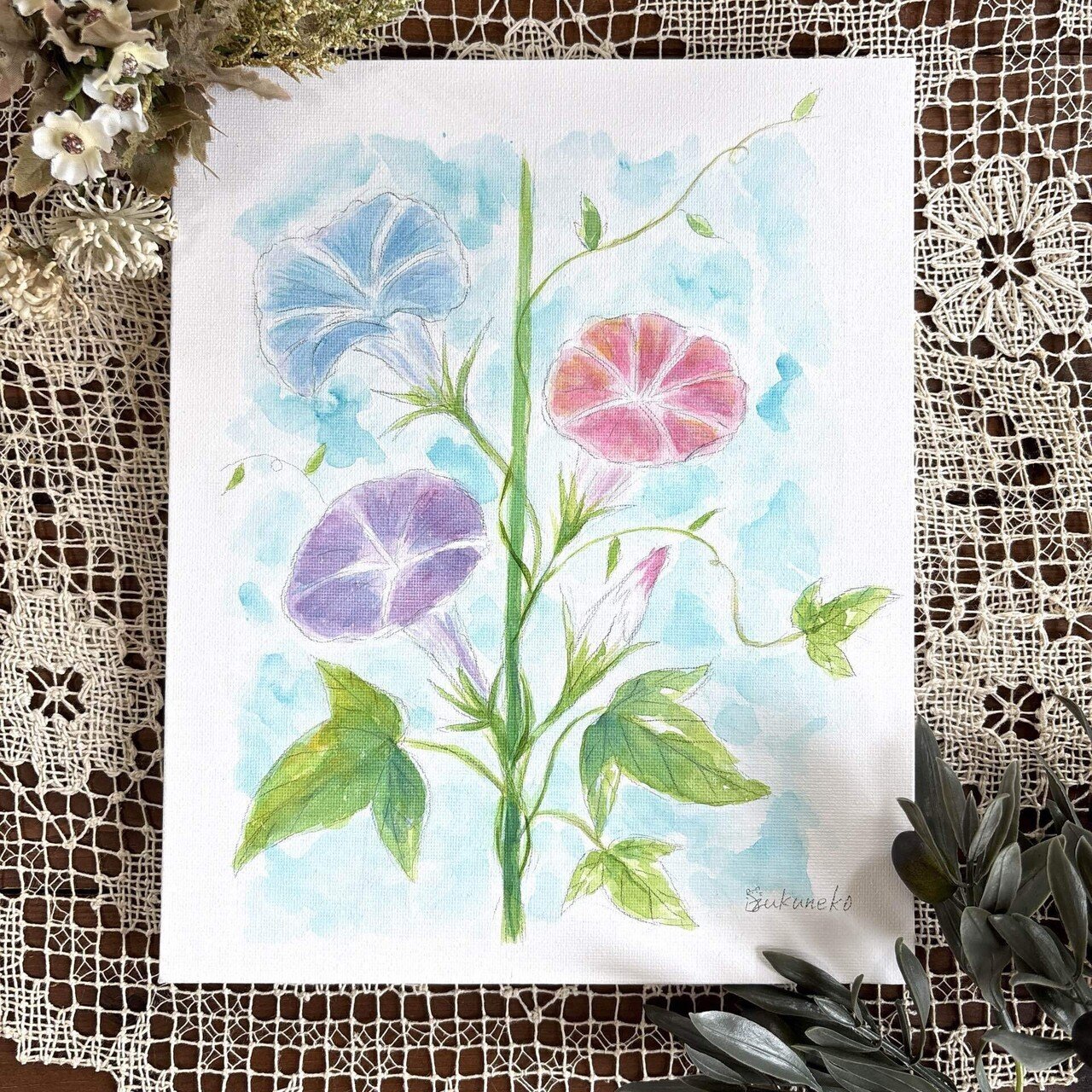 水彩画】朝顔｜雫猫(シズクネコ)/水彩画家