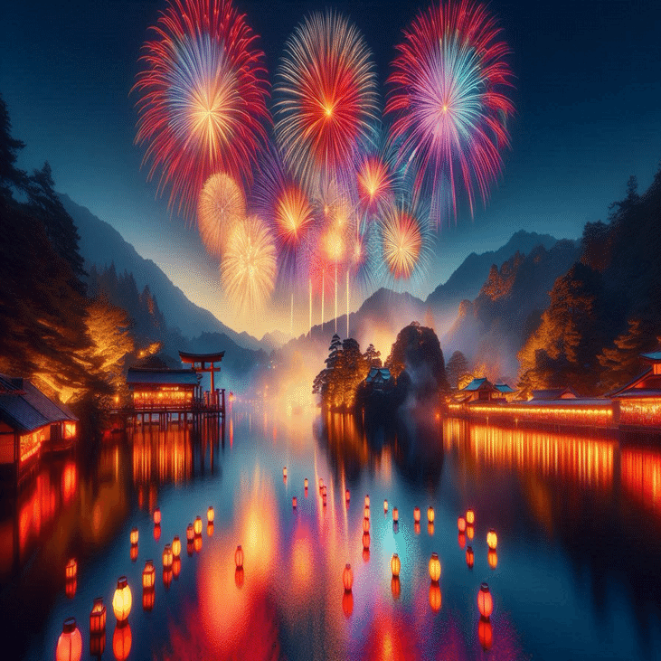 花火の絵 ホタルと花火 - 330 × 240mm - M27 – 絵あそび