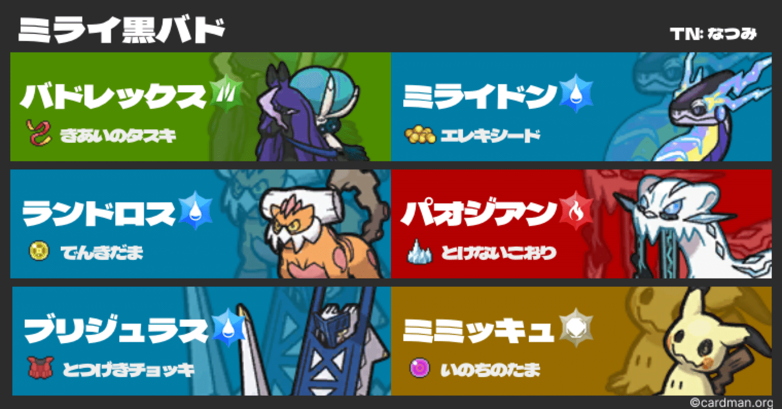 ポケモンSVシーズン32】ミライ黒バド対面構築【最終763位】｜なつみ