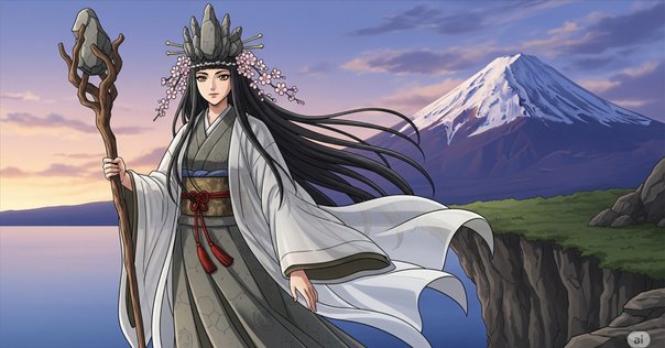 「木花佐久夜毘売命（このはなさくやびめのみこと）木花咲耶姫」木版図富士山浅間神社 木花佐久夜毘売命（このはなさくやびめのみこと）木花咲