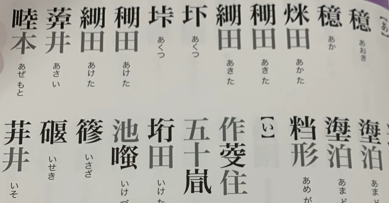 ビジュアル「国字」字典』の名字一覧｜無印
