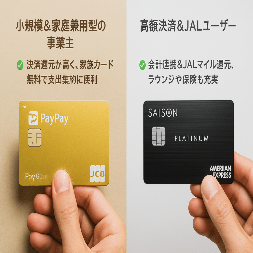 ✨【個人事業主向け】PayPayカード ゴールド vs セゾンプラチナ・ビジネスアメックス ｜年会費の“元”を取る使い方とは？｜マーソン@壁打ち×リマインダーで個人事業主の成果を最大化させるプロ