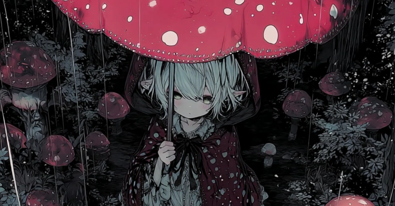 原画　毒キノコ　少女　病みかわいい　ゆめかわいい IllustCute かわいい説明する毒キノコのイラスト素材｜無料ダウンロード イラスト