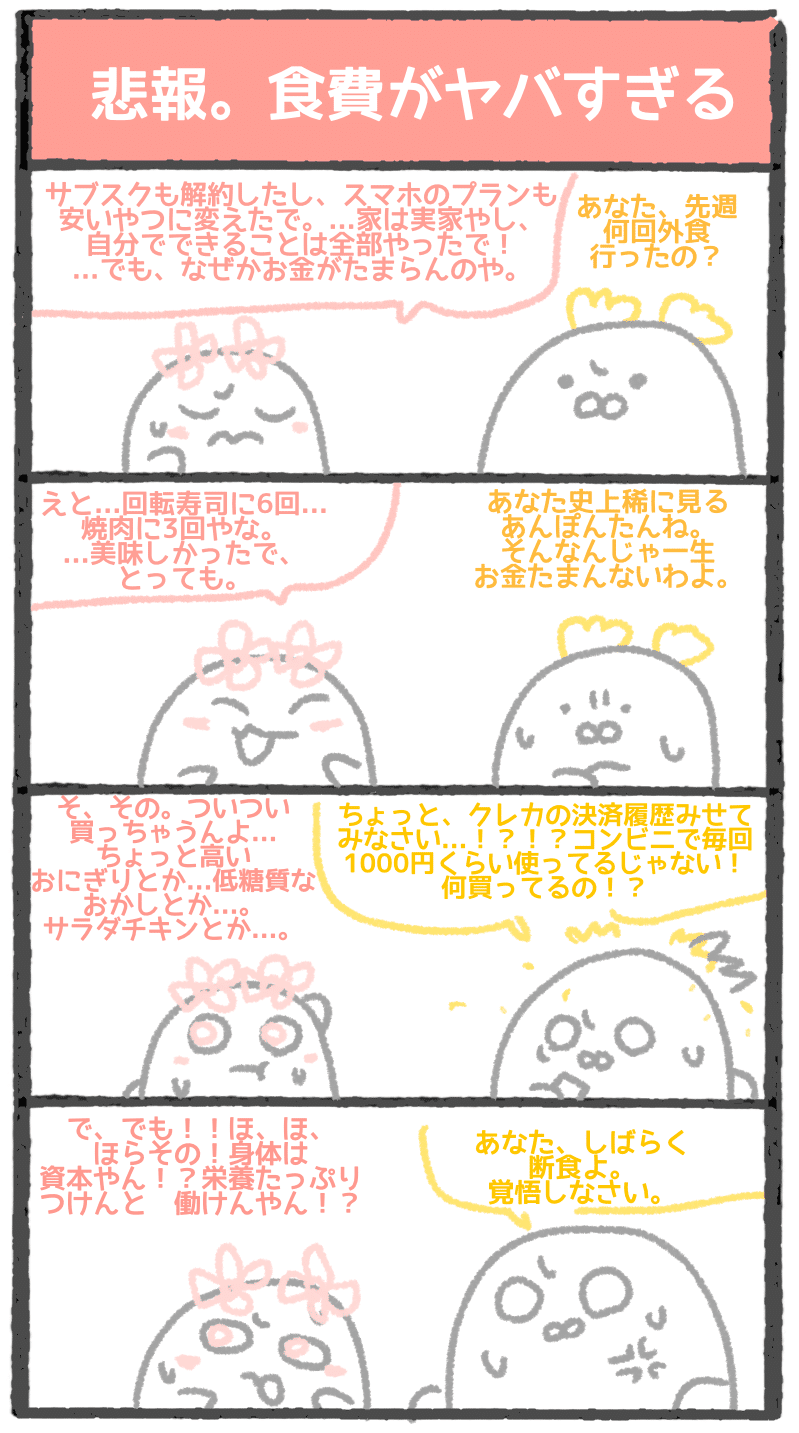 なんてこった。食費がやばすぎる。｜もちくっしょんず