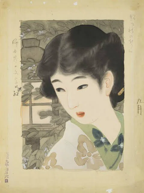鰭崎英朋 木版画 題名【寒紅梅】耽美と写実の世界 大短冊 多色刷