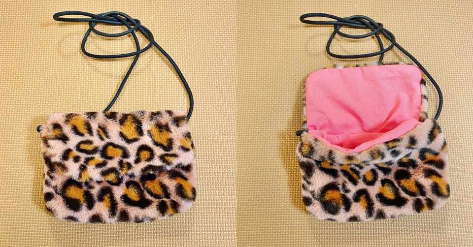 ヒョウ柄フェイクファーでスマホと鍵だけが入る極小ポシェット作った ひろみらくる Note