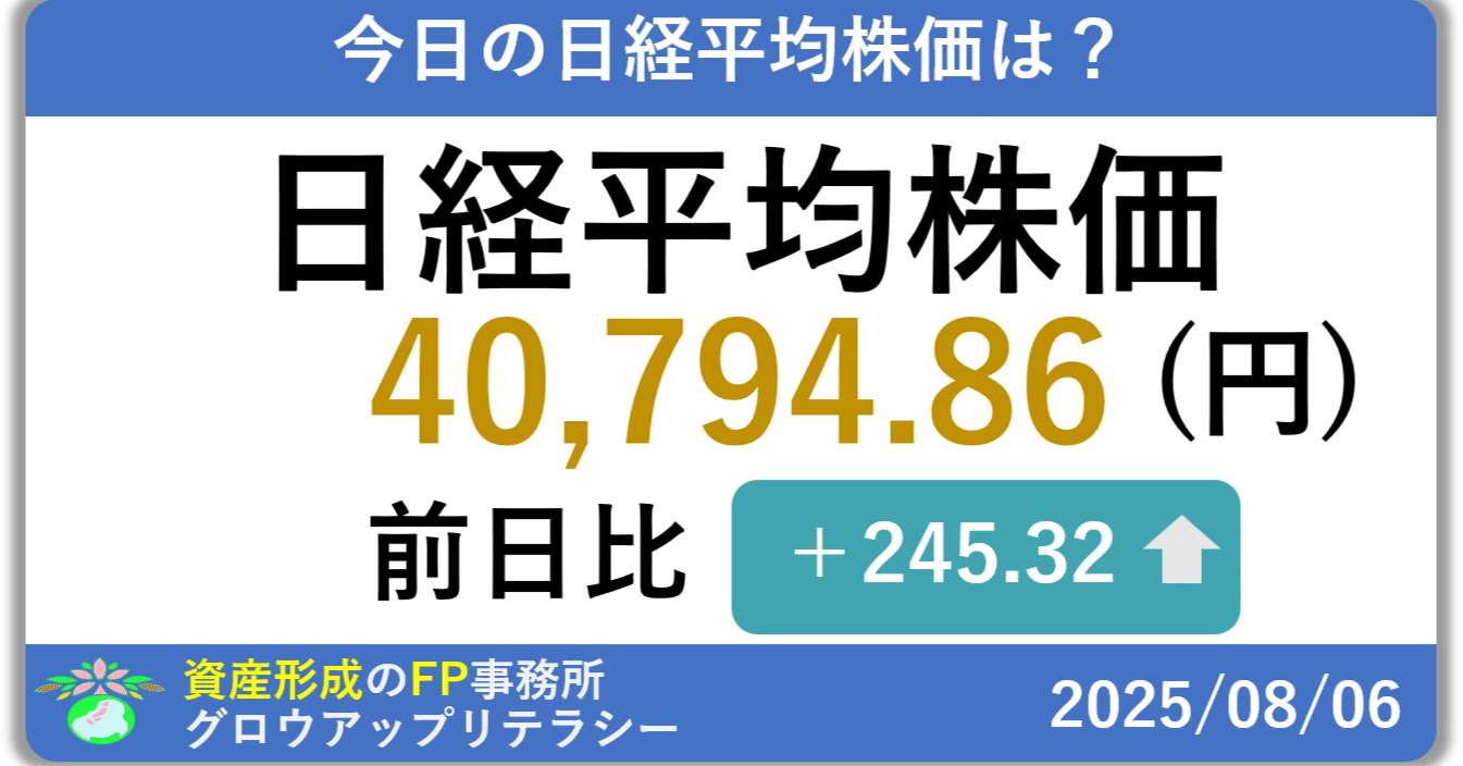 2025年8月06日】今日の日経平均株価の流れと結果は？～1分でサクッと読む｜守屋 勇希｜立川の資産形成FP