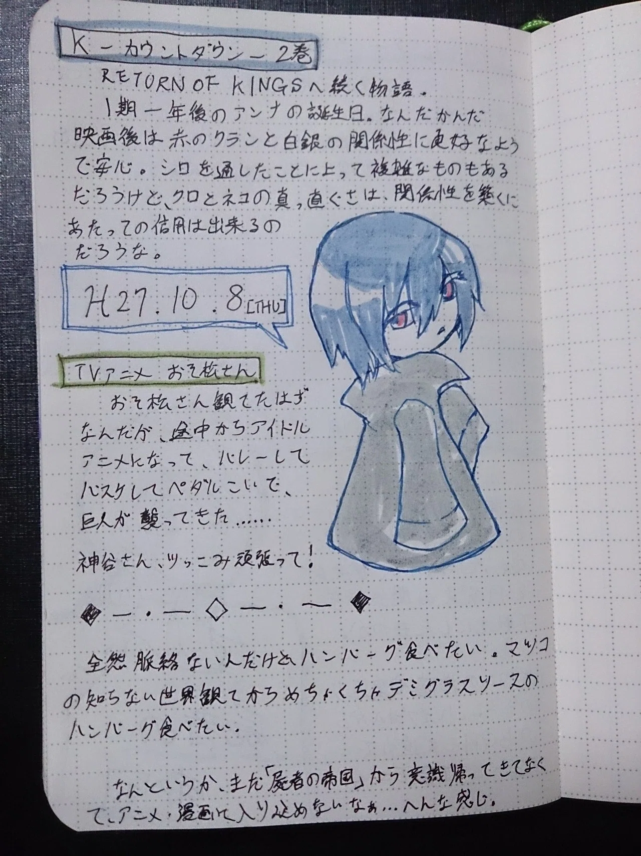 １日１ページ雑日記 10月8日 録画していたtvアニメ おそ松さん 視聴 あのおそ松くんの大人になったあとの話 を描く はずだったんだが 途中から 昭和感あるこの感じじゃ今のアニメを生き抜けないよ と 有里 馨 Note