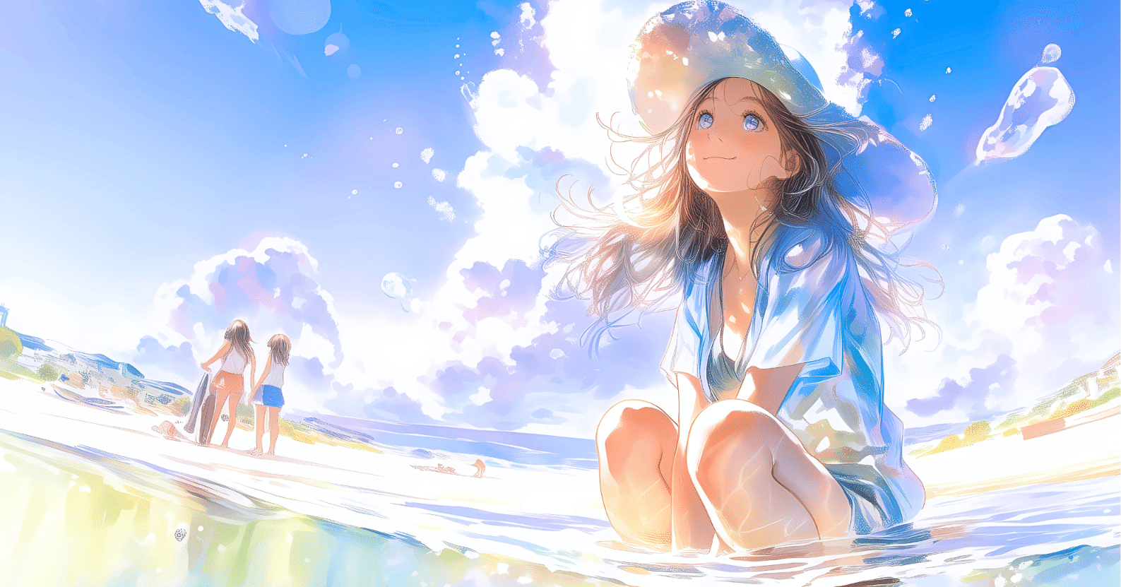 空と海が混じる音に、夏の鼓動を探してた【画像生成AI＋4コマ漫画