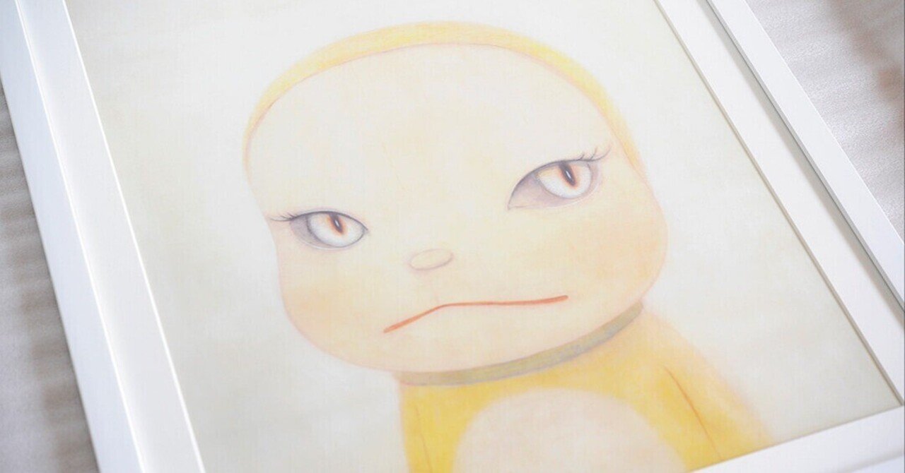 奈良美智の「ジャイアンにリボンをとられたドラミちゃん」を額装しま