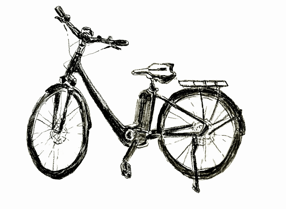 ロシア　スケッチ　教会　川辺 電動自転車とレッチェの教会のスケッチ｜プラハ発夜行列車