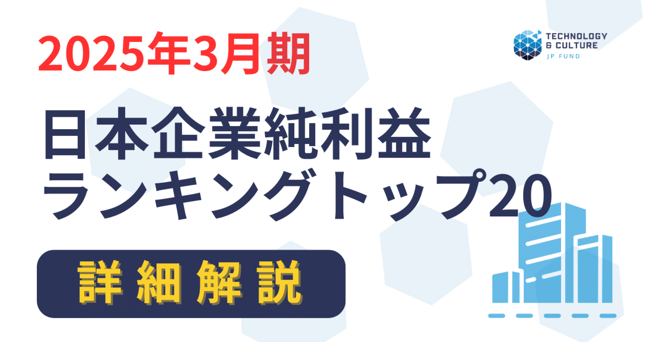 2025年版】日本企業「純利益」ランキングTOP20から見える未来｜JP Technology & Culture Fund