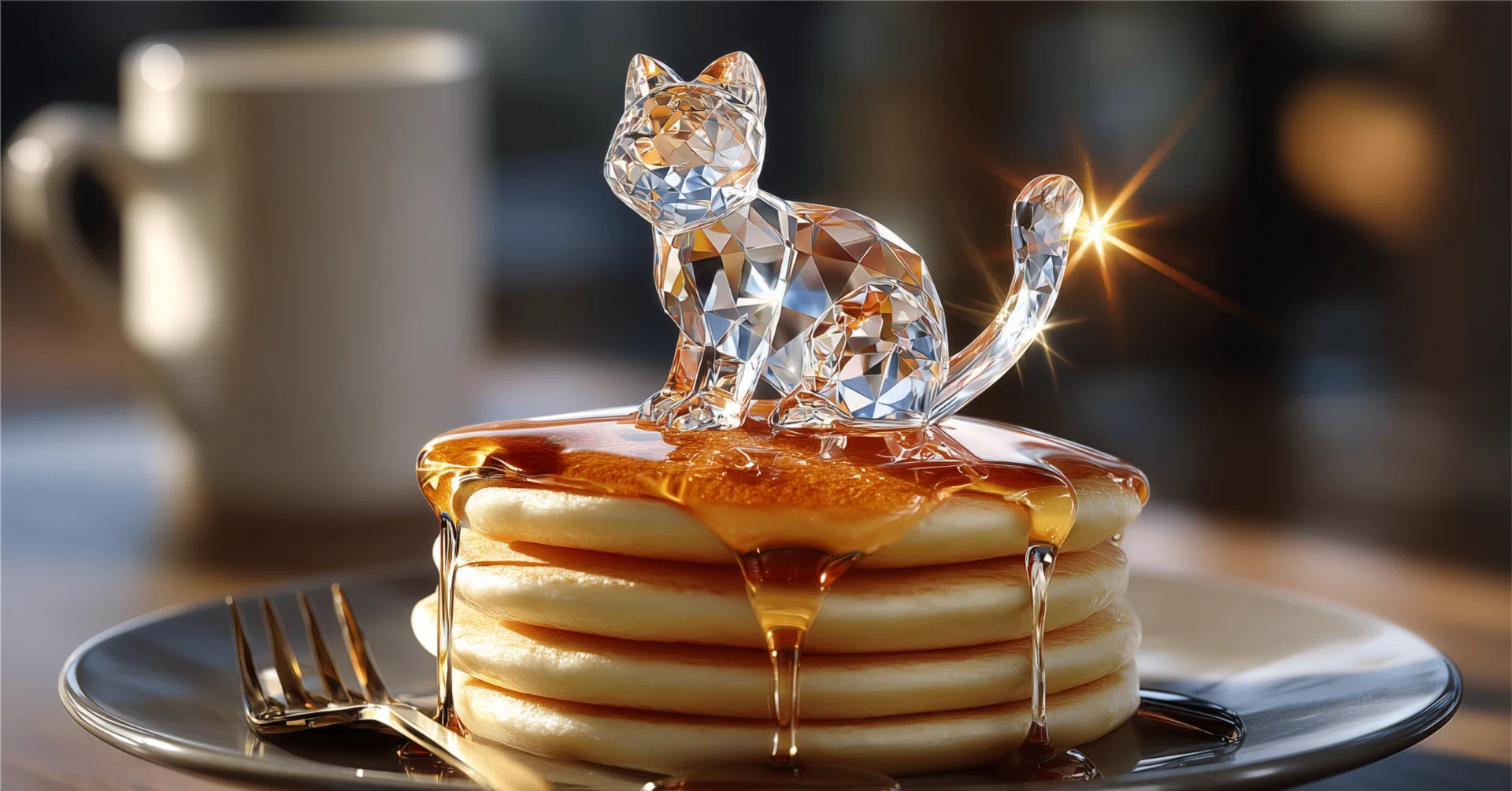 3時のおやつはパンケーキで！猫が佇むパンケーキAIart｜リンファ@AI