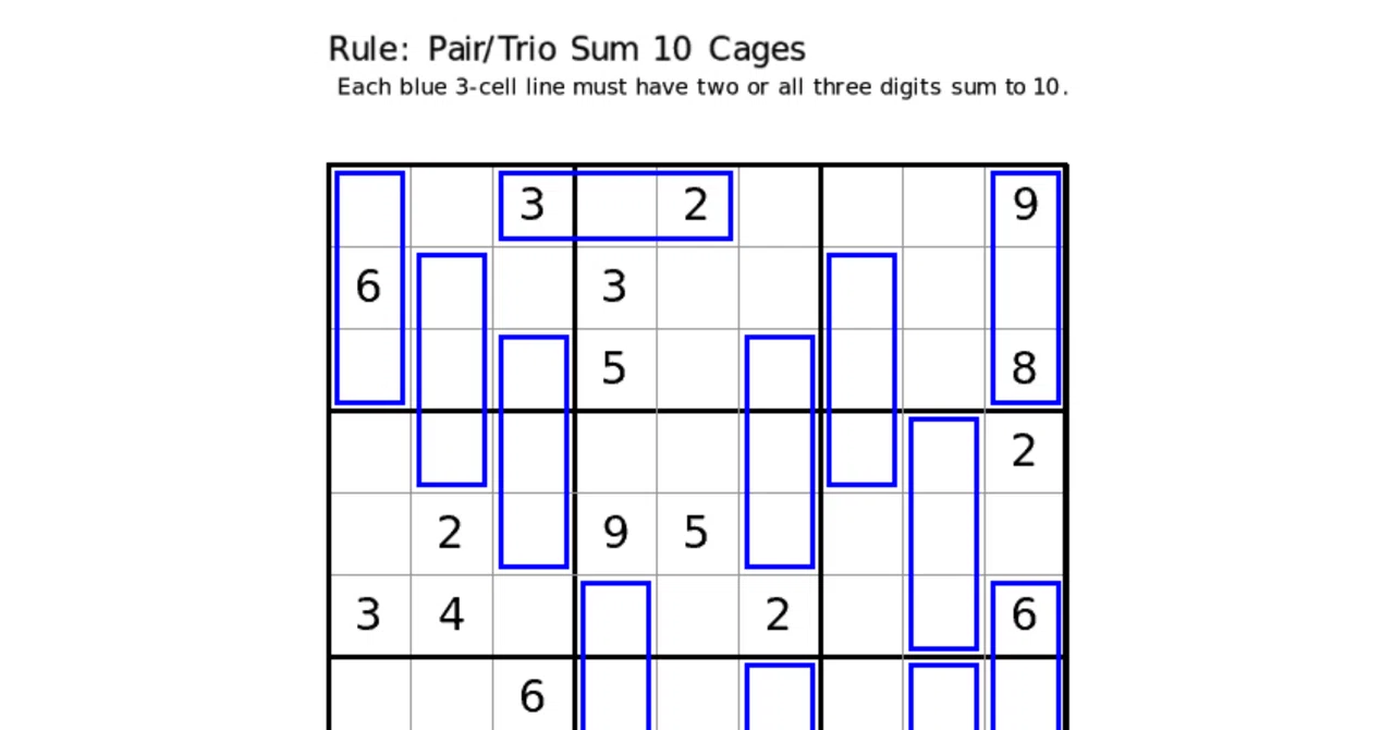 16_Pair/Trio Sum 10 Cages / 特殊ナンプレ｜kelpie