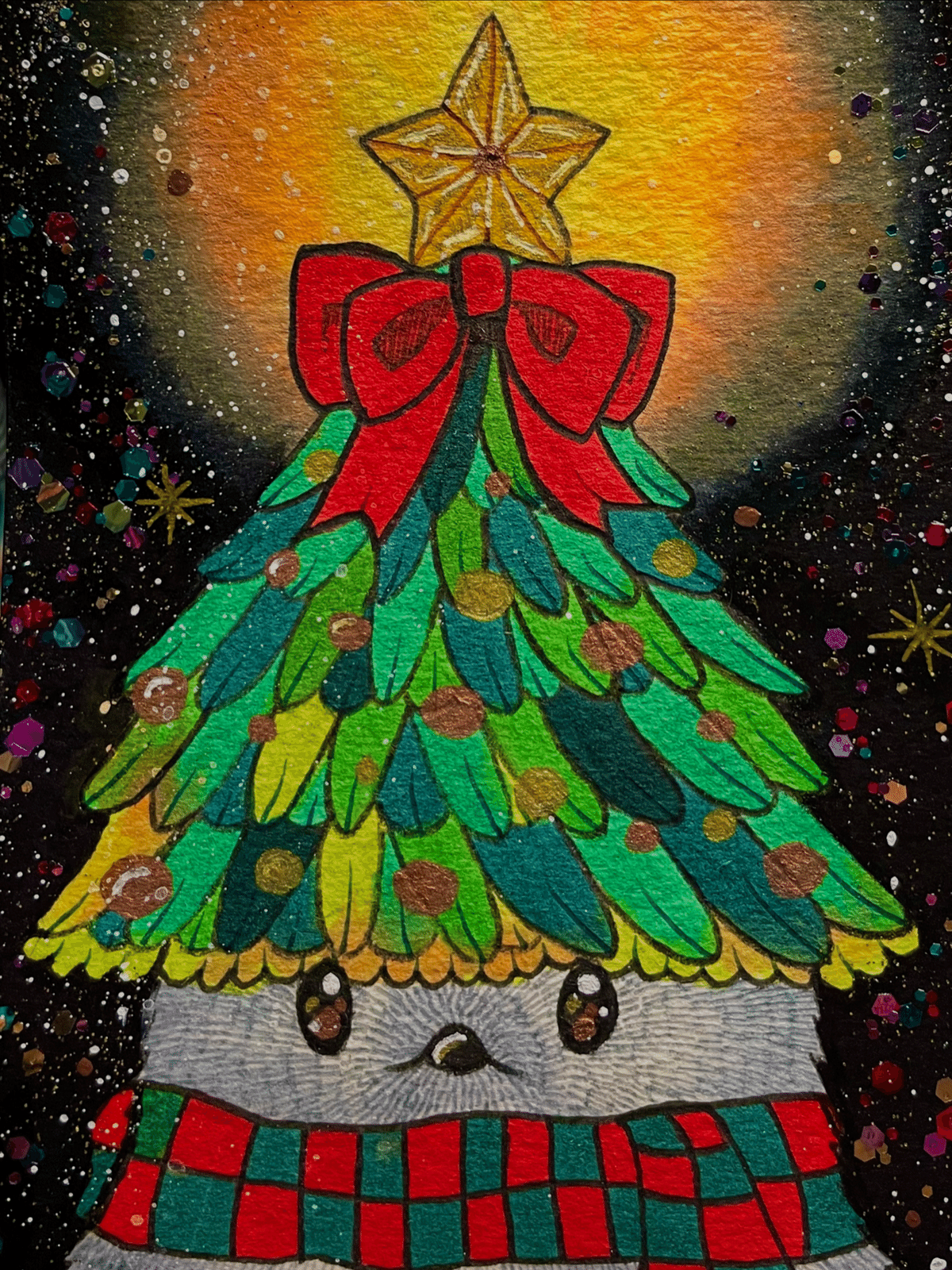 クリスマスツリーとシマエナガ🎄｜フクロウシホ