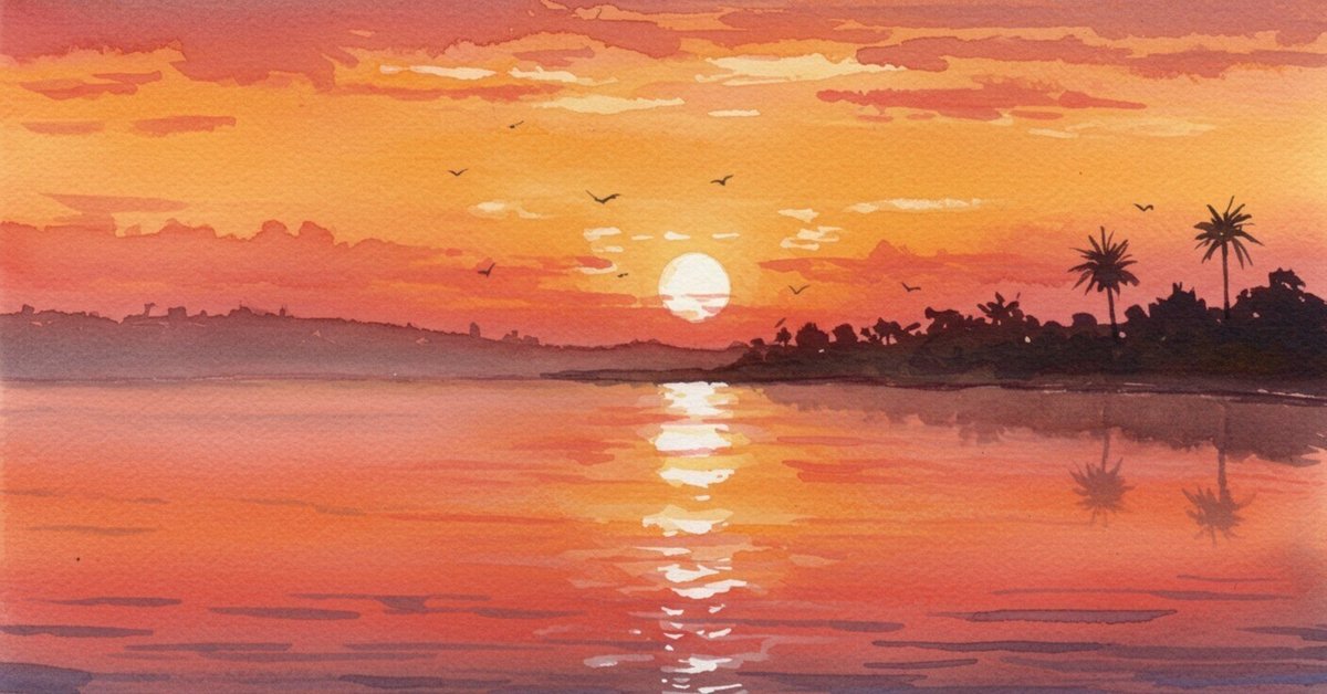 風景画　有明海の夕日　原画 第12投稿目【AI画像生成】夕焼け｜伊藤洋子(旧 shizuka) | 自己