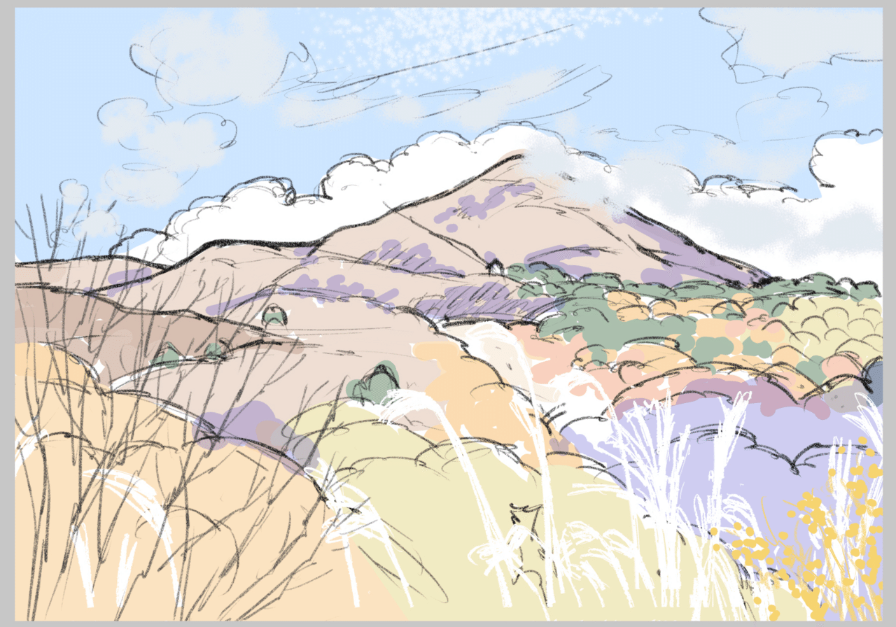 晩秋の磐梯山 水彩画メイキング｜かんざきかりん