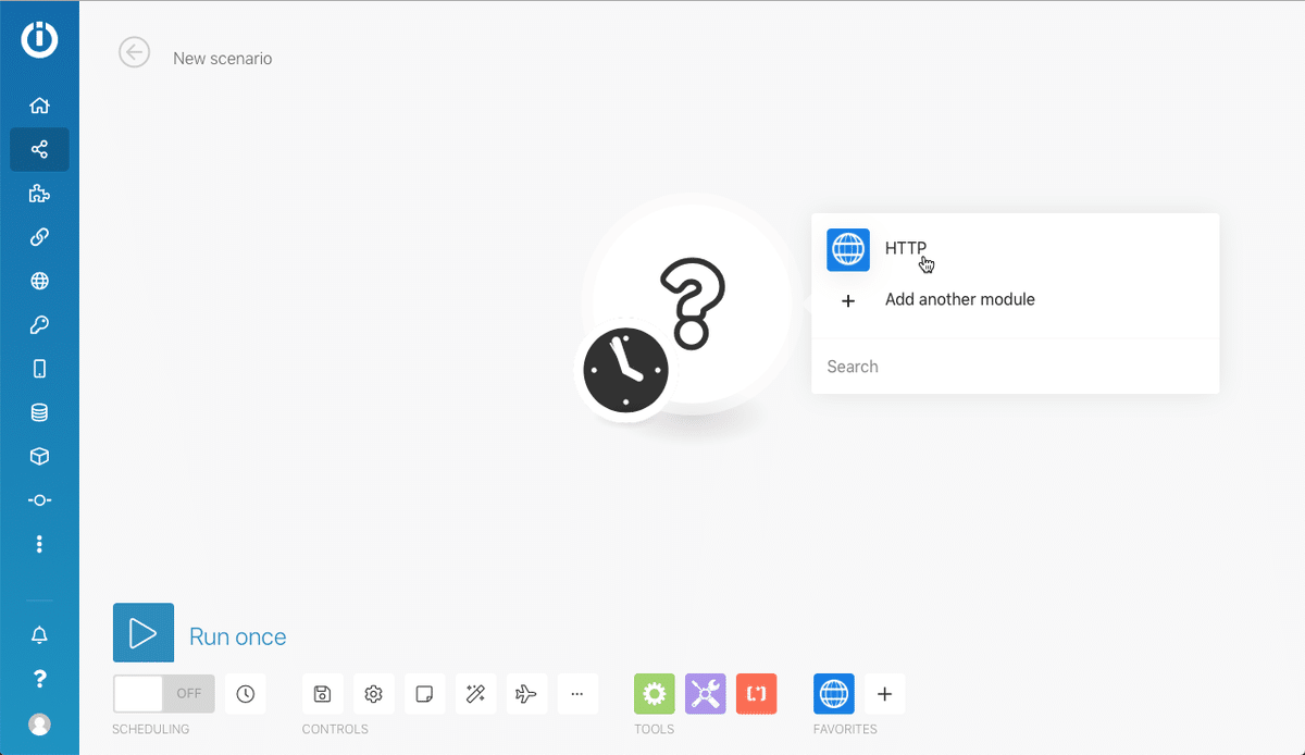 IntegromatでHTTPモジュール追加後の画面