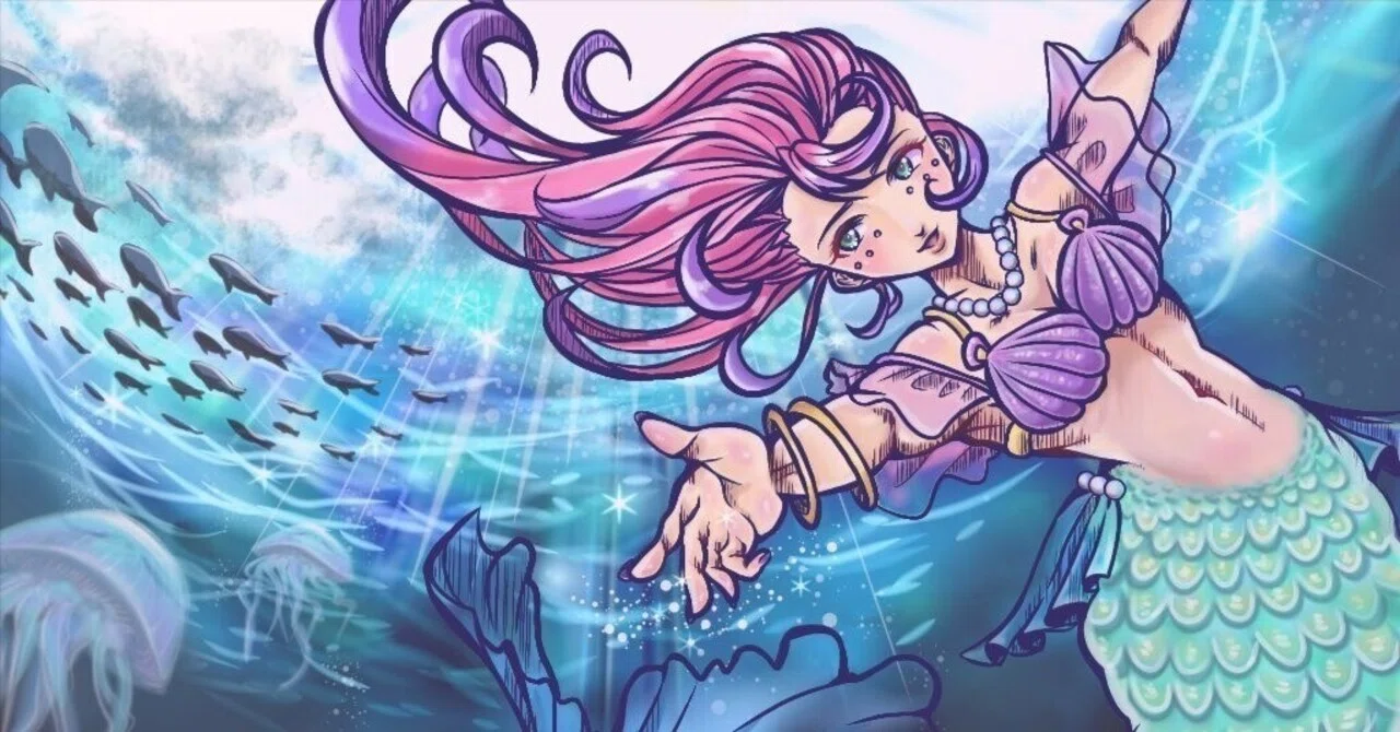 イラスト】かがやく海に人魚姫と｜Maaya∣高校生絵描き