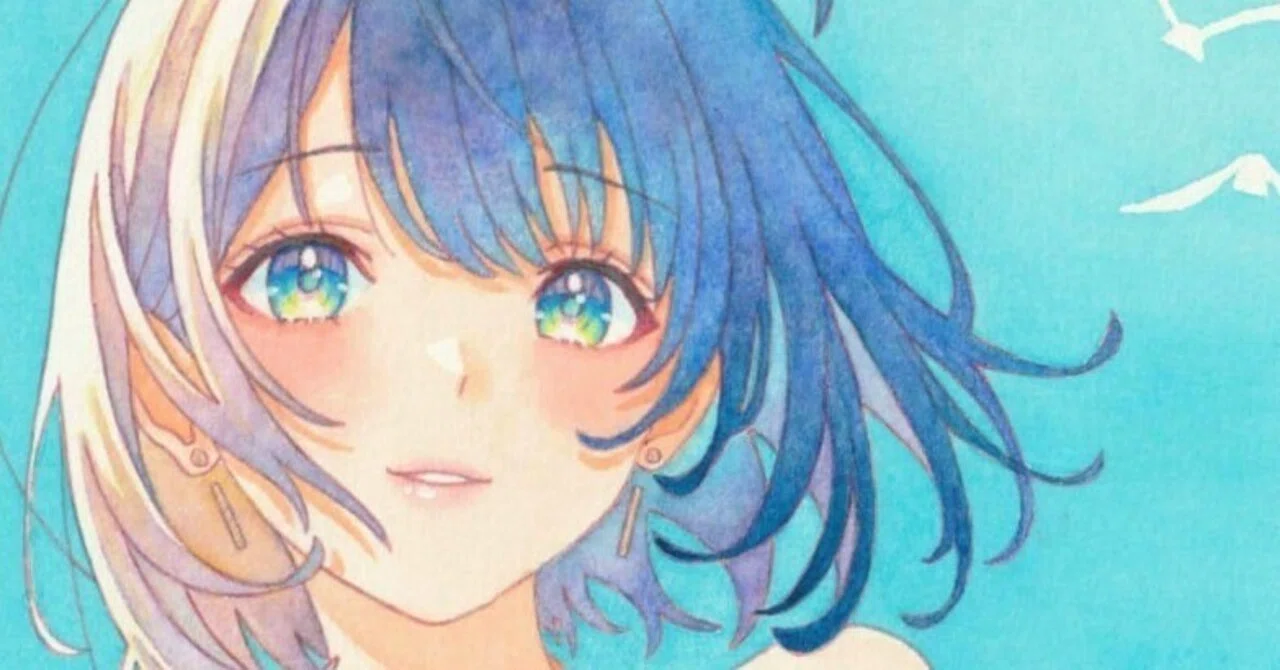 手描きイラスト　水彩原画　青色瞳の女の子318 透明水彩イラストNo.31｜K.N.