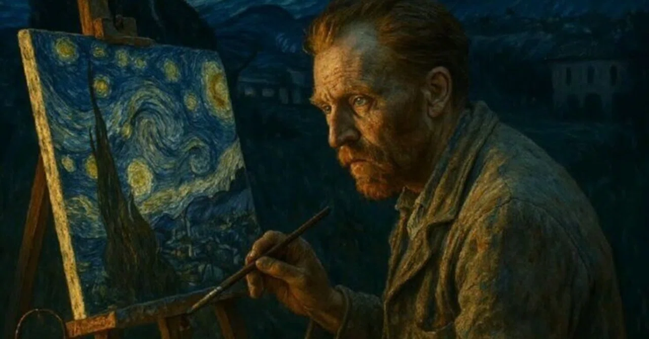 <絵画> 横顔×宇宙 星降る夜のミッドナイト・クルーズ：ゴッホは宇宙で「星月夜」を描い