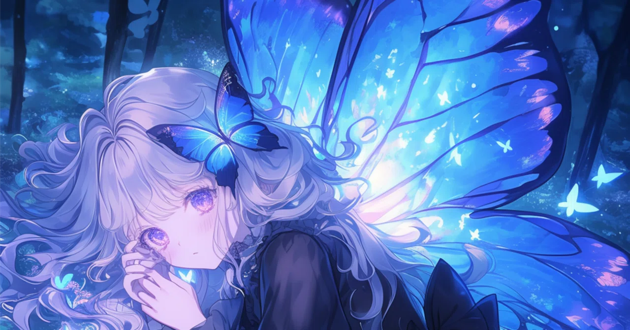 青の幻想 ― AIイラストチャレンジ『蝶とプリンセス』｜スイ