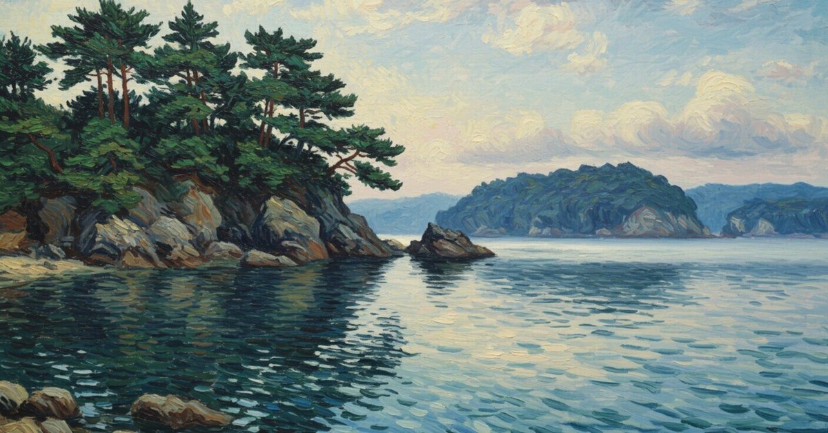 【真作】掛軸　松と海景図　静謐な風景画　島影と松林　和の風情　R171 Katsushika Hokusai（葛飾北斎） View of Honmoku off the Coast